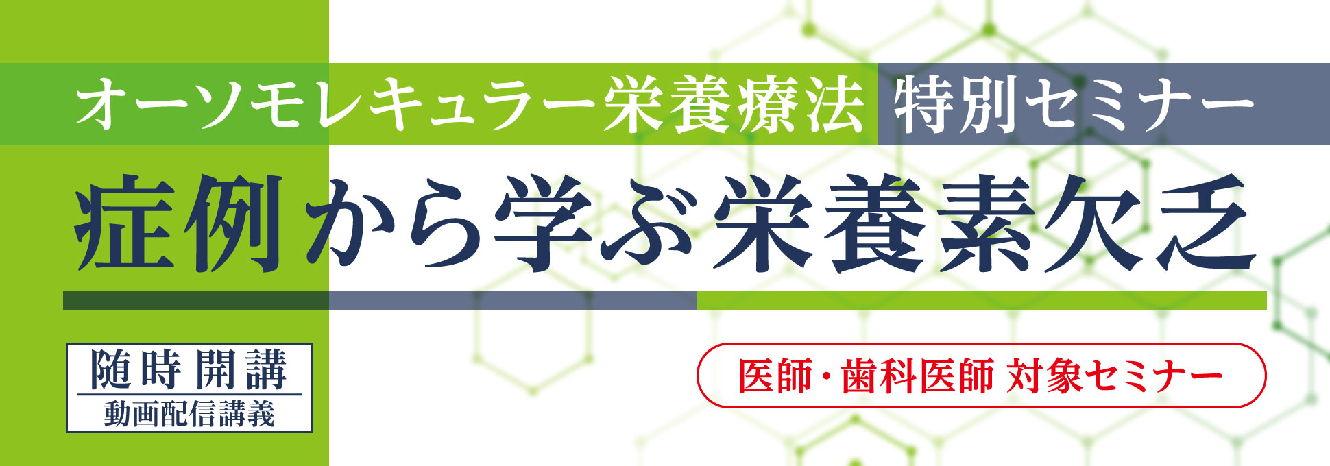 オーソモレキュラー栄養療法 特別セミナー「症例から学ぶ栄養素欠乏」｜随時開講